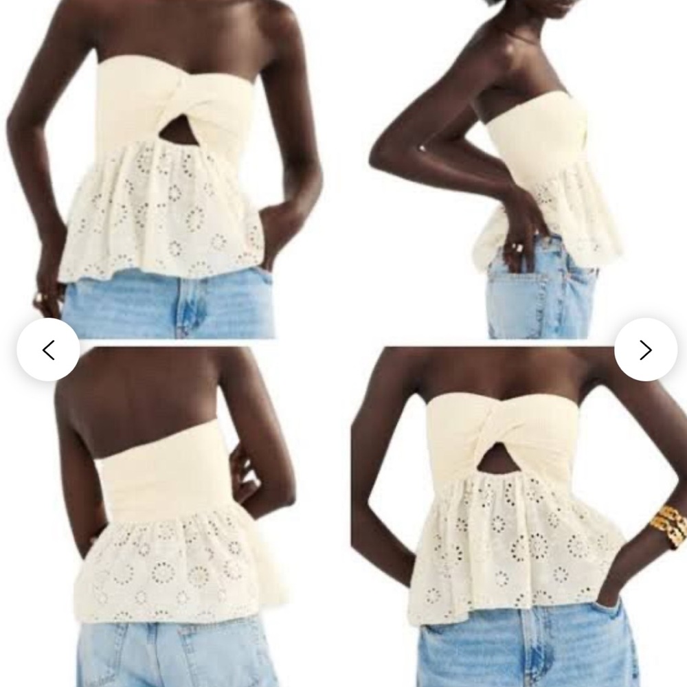 Zara Cream Strapless Eyelet Blouse